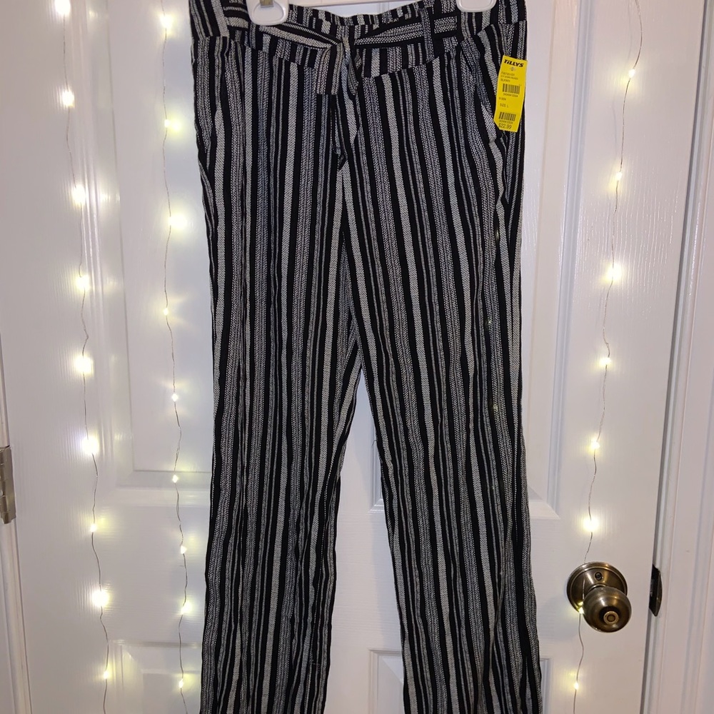 Black and white striped flow pants